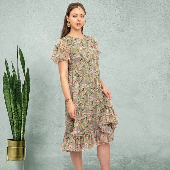 Green Printed Dress | Harmony Hues Collection | Muvvas Boutique - Picture 2 of 5